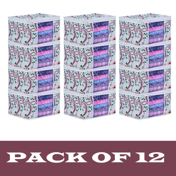 Large_Foldable_Clothes_Storage_Bag_With_Zipper_&_Transparent_Window_|_White_Leaf_Print_Wardrobe_Organizer_For_Saree,_Blanket_&_Quilt_Storage_|_Saree_Cover_Storage_Box_For_Clothes_With_Premium_Quality_Non_Woven_Combo_Offer_Saree_Organizer_For_Wardrobe/Organizers_For_Clothes/Saree_Cover_(Pack_Of_12)