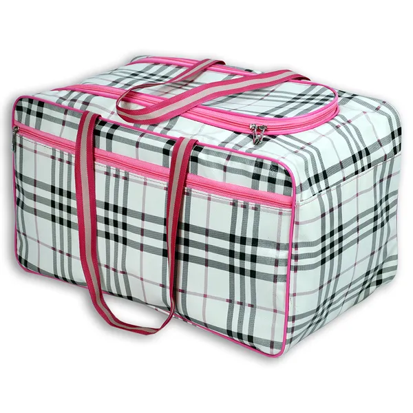 Pink_Check_Pattern_Travel_Bag_For_Women_|_Large_Capacity_Clothes_Organizer_Duffel_Bag_|_Stylish_Multipurpose_Weekend_Travel_Storage_Bag