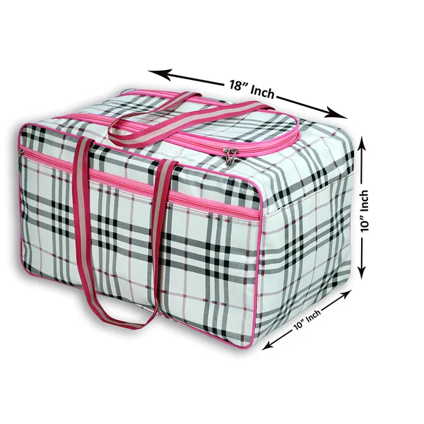 Pink_Check_Pattern_Travel_Bag_For_Women_|_Large_Capacity_Clothes_Organizer_Duffel_Bag_|_Stylish_Multipurpose_Weekend_Travel_Storage_Bag