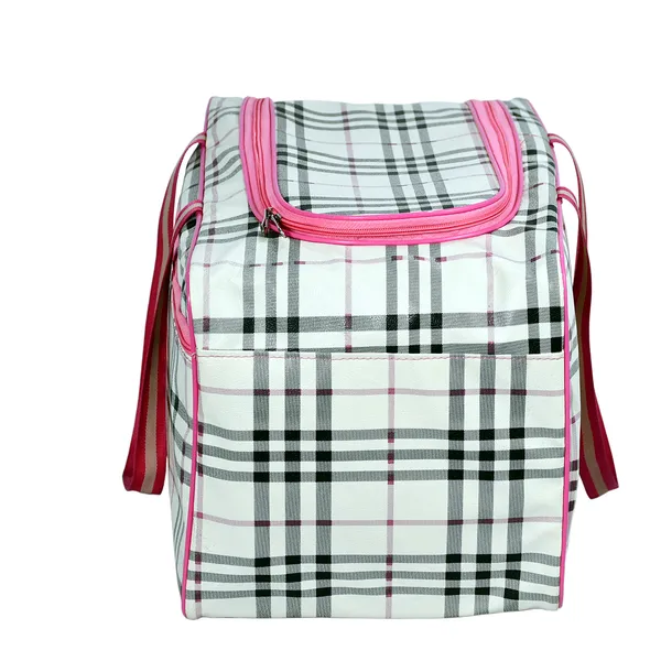 Pink_Check_Pattern_Travel_Bag_For_Women_|_Large_Capacity_Clothes_Organizer_Duffel_Bag_|_Stylish_Multipurpose_Weekend_Travel_Storage_Bag