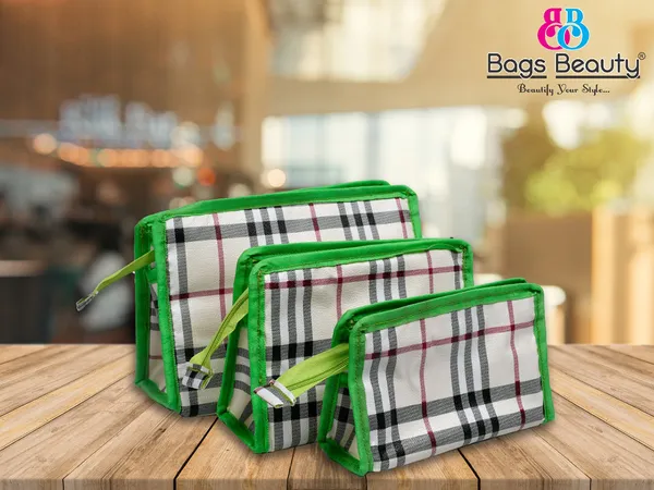 Ladies_Light_Green_Check_Pattern_Hand_Wallet_Set_-_3_Size_Zipper_Pouch_Combo_|_Portable_Cosmetic_&_Makeup_Organizer_Wallet_For_Travel_Essentials