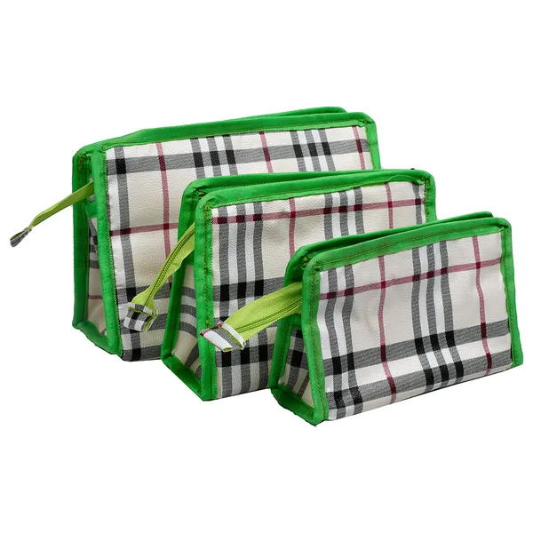 Ladies_Light_Green_Check_Pattern_Hand_Wallet_Set_-_3_Size_Zipper_Pouch_Combo_|_Portable_Cosmetic_&_Makeup_Organizer_Wallet_For_Travel_Essentials