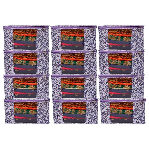 Multipurpose_Foldable_Clothes_Storage_Organizer_With_Front_Window_|_Paisley_Print_Saree,_Blanket_&_Garment_Storage_Bag_For_Wardrobe_(Pack_Of_12)