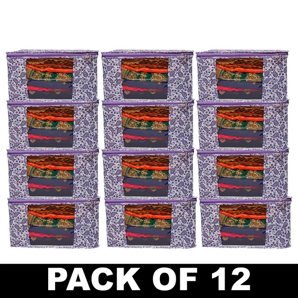 Multipurpose_Foldable_Clothes_Storage_Organizer_With_Front_Window_|_Paisley_Print_Saree,_Blanket_&_Garment_Storage_Bag_For_Wardrobe_(Pack_Of_12)