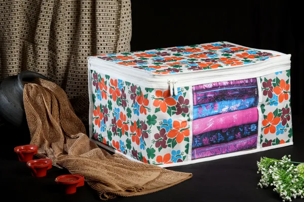 Premium_Floral_Printed_Clothes_Storage_Bag_With_Clear_Window_&_Zipper_|_Foldable_Wardrobe_Organizer_For_Saree,_Blanket_&_Bedding_|_Saree_Cover_Storage_Box_For_Clothes_With_Premium_Quality_Non_Woven_Combo_Offer_Saree_Organizer_For_Wardrobe/Organizers_For_Clothes/Saree_Cover_(Pack_Of_3)