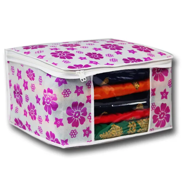 Large_Foldable_Clothes_Storage_Bag_With_Zipper_&_Transparent_Window_|_Floral_Wardrobe_Organizer_For_Saree,_Blanket_&_Quilt_Storage_(Pack_Of_3)