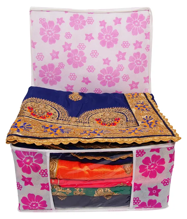 Large_Foldable_Clothes_Storage_Bag_With_Zipper_&_Transparent_Window_|_Floral_Wardrobe_Organizer_For_Saree,_Blanket_&_Quilt_Storage_(Pack_Of_3)