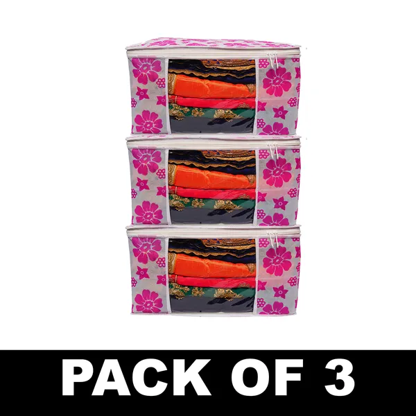 Large_Foldable_Clothes_Storage_Bag_With_Zipper_&_Transparent_Window_|_Floral_Wardrobe_Organizer_For_Saree,_Blanket_&_Quilt_Storage_(Pack_Of_3)