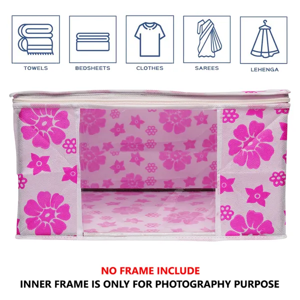 Large_Foldable_Clothes_Storage_Bag_With_Zipper_&_Transparent_Window_|_Floral_Wardrobe_Organizer_For_Saree,_Blanket_&_Quilt_Storage_(Pack_Of_3)