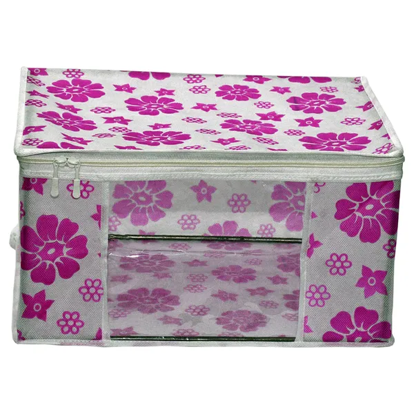 Large_Foldable_Clothes_Storage_Bag_With_Zipper_&_Transparent_Window_|_Floral_Wardrobe_Organizer_For_Saree,_Blanket_&_Quilt_Storage_(Pack_Of_3)
