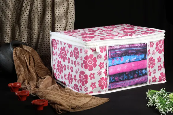 Large_Foldable_Clothes_Storage_Bag_With_Zipper_&_Transparent_Window_|_Floral_Wardrobe_Organizer_For_Saree,_Blanket_&_Quilt_Storage_(Pack_Of_3)