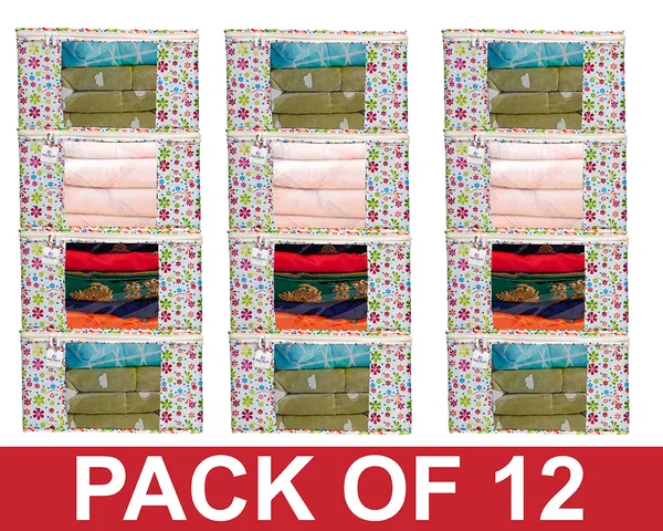 Saree_Cover_Storage_Box_For_Clothes_With_Premium_Quality_Non_Woven_Combo_Offer_Saree_Organizer_For_Wardrobe/Organizers_For_Clothes/Saree_Cover_|_Multipurpose_Foldable_Saree_&_Clothes_Storage_Organizer_With_Front_Window_|_Multicolor_Floral_Printed_Garment_Storage_Bag_For_Wardrobe_(Pack_Of_12)