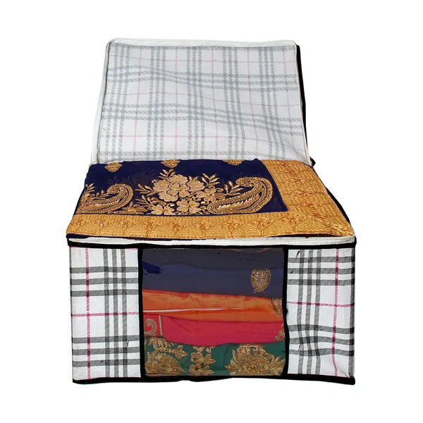 Premium_Check_Print_Clothes_Storage_Bag_With_Clear_Window_&_Zipper_|_Foldable_Wardrobe_Organizer_For_Blanket,_Saree_&_Bedding_|_Saree_Cover_Storage_Box_For_Clothes_With_Premium_Quality_Non_Woven_Combo_Offer_Saree_Organizer_For_Wardrobe/Organizers_For_Clothes/Saree_Cover_|_Foldable_Saree_Clothes_Storage_Bag_Wardrobe_(Pack_Of_12)