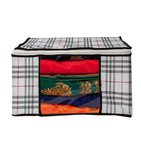 Premium_Check_Print_Clothes_Storage_Bag_With_Clear_Window_&_Zipper_|_Foldable_Wardrobe_Organizer_For_Blanket,_Saree_&_Bedding_|_Saree_Cover_Storage_Box_For_Clothes_With_Premium_Quality_Non_Woven_Combo_Offer_Saree_Organizer_For_Wardrobe/Organizers_For_Clothes/Saree_Cover_|_Foldable_Saree_Clothes_Storage_Bag_Wardrobe_(Pack_Of_12)