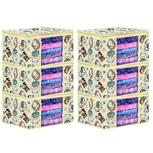 Cartoon_Printed_Foldable_Storage_Bag_With_Zipper_Window_|_Large_Clothes_&_Blanket_Organizer_For_Wardrobe_|_Saree_Cover_Storage_Box_For_Clothes_With_Premium_Quality_Non_Woven_Combo_Offer_Saree_Organizer_For_Wardrobe/Organizers_For_Clothes/Saree_Cover_(Pack_Of_6)