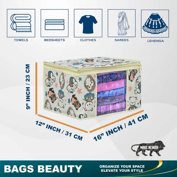 Cartoon_Printed_Foldable_Storage_Bag_With_Zipper_Window_|_Large_Clothes_&_Blanket_Organizer_For_Wardrobe_|_Saree_Cover_Storage_Box_For_Clothes_With_Premium_Quality_Non_Woven_Combo_Offer_Saree_Organizer_For_Wardrobe/Organizers_For_Clothes/Saree_Cover_(Pack_Of_6)
