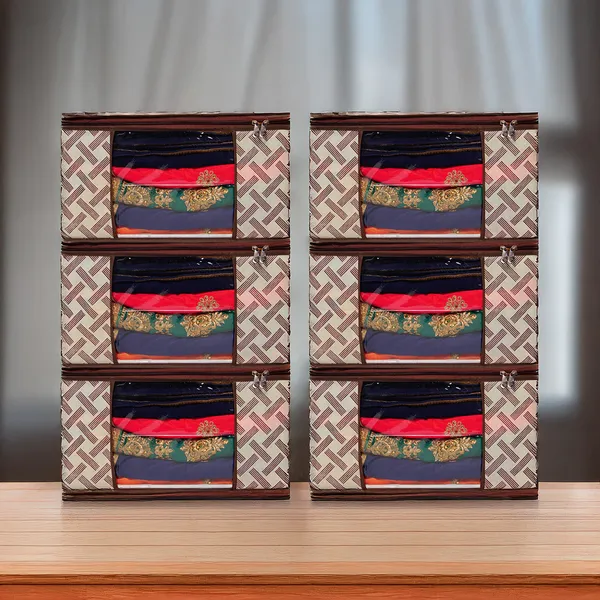 Saree_Cover_Storage_Box_For_Clothes_With_Premium_Quality_Non_Woven_Combo_Offer_Saree_Organizer_For_Large_Foldable_Clothes_Storage_Bag_With_Zipper_&_Transparent_Window_|_Cream_Geometric_Print_Wardrobe_Organizer_For_Saree,_Blanket_&_Quilt_Storage_(Pack_Of_6)