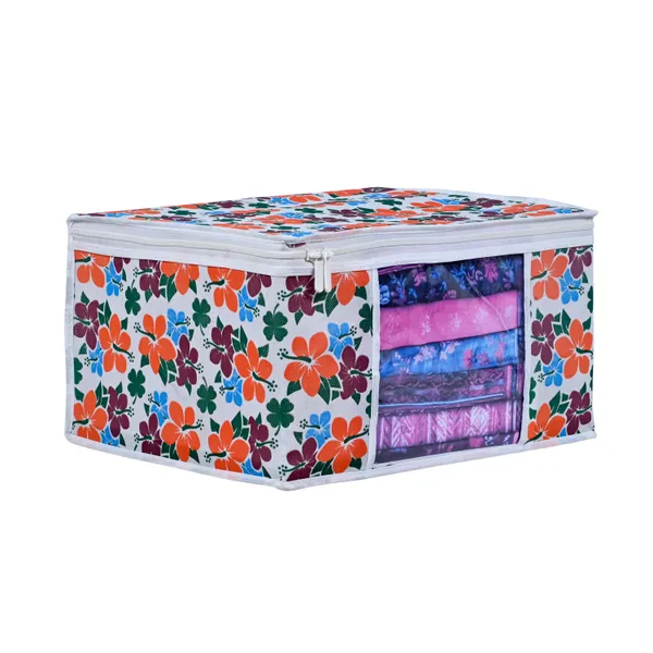 Premium_Floral_Printed_Clothes_Storage_Bag_With_Clear_Window_&_Zipper_|_Foldable_Wardrobe_Organizer_For_Saree,_Blanket_&_Bedding_|_Saree_Cover_Storage_Box_For_Clothes_With_Premium_Quality_Non_Woven_Combo_Offer_Saree_Organizer_For_Wardrobe/Organizers_For_Clothes/Saree_Cover_(Pack_Of_6)