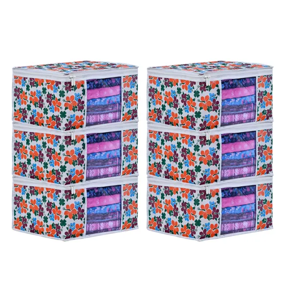 Premium_Floral_Printed_Clothes_Storage_Bag_With_Clear_Window_&_Zipper_|_Foldable_Wardrobe_Organizer_For_Saree,_Blanket_&_Bedding_|_Saree_Cover_Storage_Box_For_Clothes_With_Premium_Quality_Non_Woven_Combo_Offer_Saree_Organizer_For_Wardrobe/Organizers_For_Clothes/Saree_Cover_(Pack_Of_6)