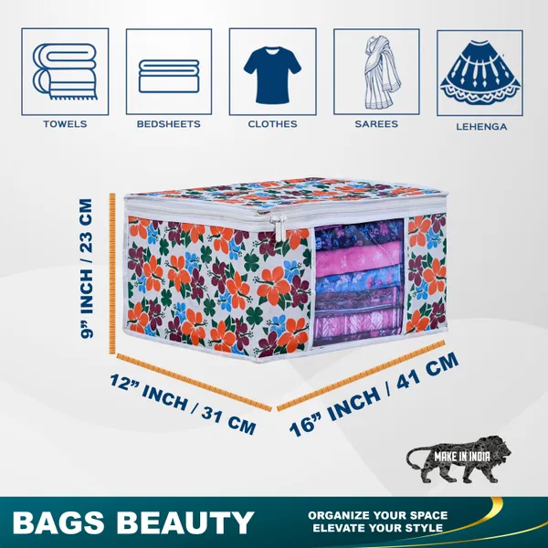 Premium_Floral_Printed_Clothes_Storage_Bag_With_Clear_Window_&_Zipper_|_Foldable_Wardrobe_Organizer_For_Saree,_Blanket_&_Bedding_|_Saree_Cover_Storage_Box_For_Clothes_With_Premium_Quality_Non_Woven_Combo_Offer_Saree_Organizer_For_Wardrobe/Organizers_For_Clothes/Saree_Cover_(Pack_Of_6)