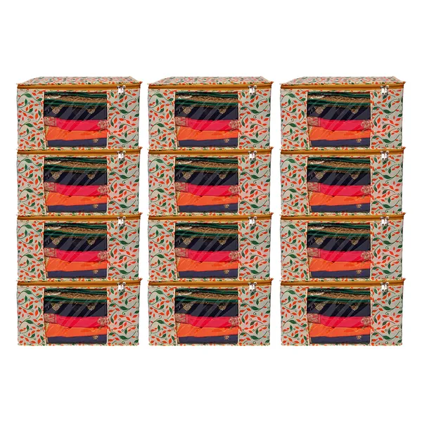 Saree_Cover_Storage_Box_For_Clothes_With_Premium_Quality_Non_Woven_Combo_Offer_Saree_Organizer_For_Wardrobe/Organizers_For_Clothes/Saree_Cover_|_Large_Foldable_Clothes_Storage_Bag_With_Zipper_&_Transparent_Window_|_Multicolor_Floral_Wardrobe_Organizer_For_Saree,_Blanket_&_Quilt_Storage_(Pack_Of_12)