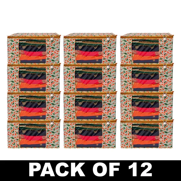 Saree_Cover_Storage_Box_For_Clothes_With_Premium_Quality_Non_Woven_Combo_Offer_Saree_Organizer_For_Wardrobe/Organizers_For_Clothes/Saree_Cover_|_Large_Foldable_Clothes_Storage_Bag_With_Zipper_&_Transparent_Window_|_Multicolor_Floral_Wardrobe_Organizer_For_Saree,_Blanket_&_Quilt_Storage_(Pack_Of_12)