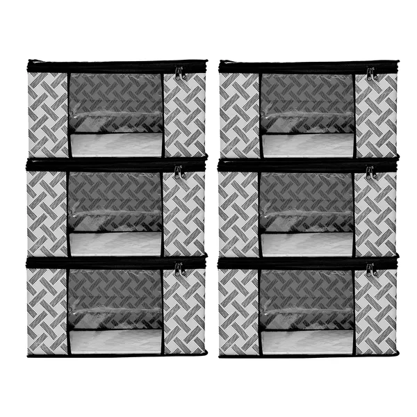 Multipurpose_Foldable_Storage_Bag_With_Zipper_Window_|_Large_Clothes_&_Blanket_Organizer_For_Wardrobe_(Pack_Of_6)