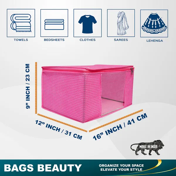 Multipurpose_Foldable_Clothes_Storage_Organizer_With_Front_Window_|_Polka_Dot_Saree,_Blanket_&_Garment_Storage_Bag_For_Wardrobe_(Pack_Of_3)