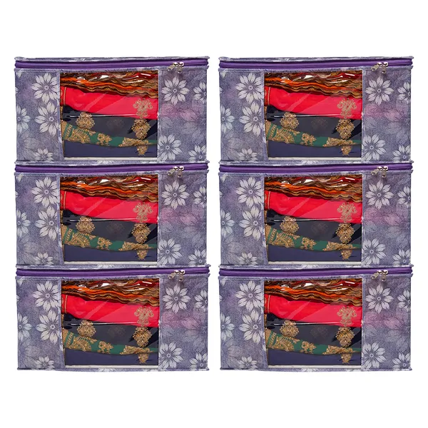 Grey_Floral_Foldable_Storage_Bag_With_Zipper_Window_|_Saree_Cover_Storage_Box_For_Clothes_With_Premium_Quality_Non_Woven_Combo_Offer_Saree_Organizer_For_Wardrobe/Organizers_For_Clothes/Saree_Cover_|_Saree_Bags_Saree_Covers_For_Storage,_Wardrobe_Organiser_|_Foldable_Saree_Clothes_Storage_Bag_Wardrobe_(Pack_Of_6)