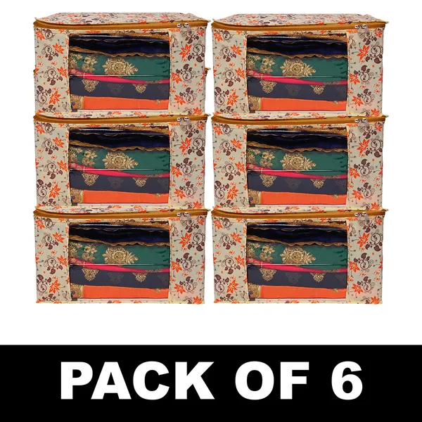 Multicolor_Printed_Foldable_Storage_Bag_With_Zipper_Window_|_Large_Clothes_&_Blanket_Organizer_For_Wardrobe_|_Saree_Cover_Storage_Box_For_Clothes_With_Premium_Quality_Non_Woven_Combo_Offer_Saree_Organizer_For_Wardrobe/Organizers_For_Clothes/Saree_Cover_(Pack_Of_6)