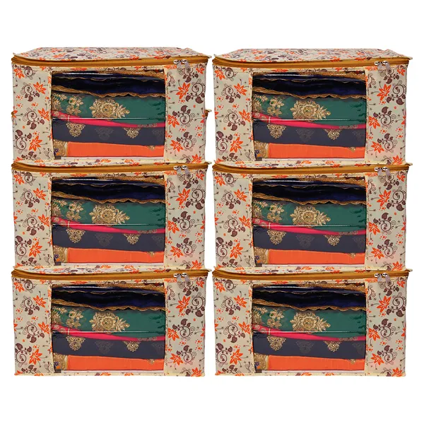 Multicolor_Printed_Foldable_Storage_Bag_With_Zipper_Window_|_Large_Clothes_&_Blanket_Organizer_For_Wardrobe_|_Saree_Cover_Storage_Box_For_Clothes_With_Premium_Quality_Non_Woven_Combo_Offer_Saree_Organizer_For_Wardrobe/Organizers_For_Clothes/Saree_Cover_(Pack_Of_6)