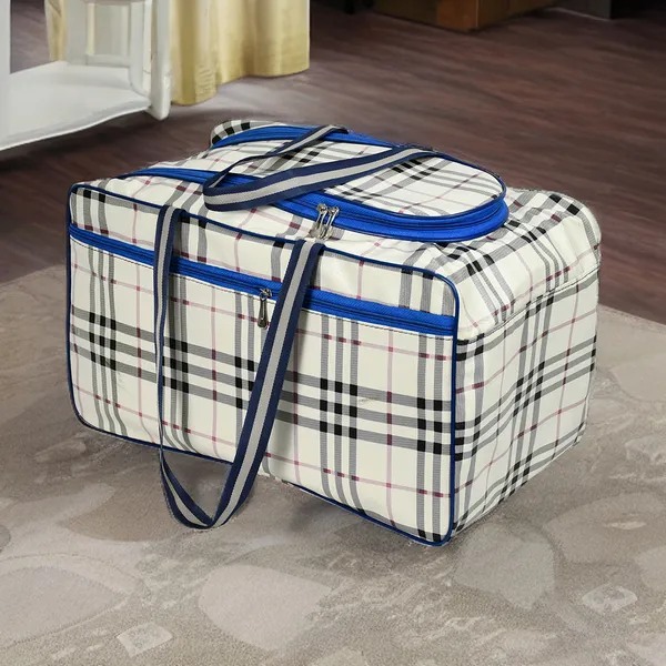 Large_Capacity_Blue_Check_Pattern_Travel_Bag_For_Men_&_Women_|_Waterproof_Clothes_Storage_Organizer_With_Strong_Handles_|_Multipurpose_Luggage_Duffel_Bag