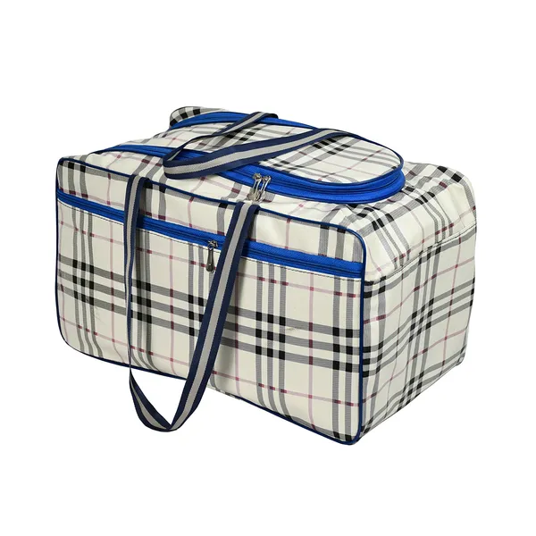 Large_Capacity_Blue_Check_Pattern_Travel_Bag_For_Men_&_Women_|_Waterproof_Clothes_Storage_Organizer_With_Strong_Handles_|_Multipurpose_Luggage_Duffel_Bag