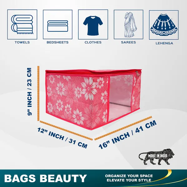 Multipurpose_Foldable_Clothes_Storage_Organizer_With_Front_Window_|_Floral_Print_Blanket,_Saree_&_Garment_Storage_Bag_For_Wardrobe_(Pack_Of_3)