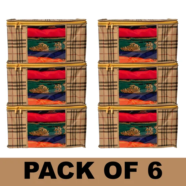 Large_Foldable_Clothes_Storage_Bag_With_Zipper_&_Transparent_Window_|_Checkered_Wardrobe_Organizer_For_Blanket,_Quilt_&_Garment_Storage_|_Saree_Cover_Storage_Box_For_Clothes_With_Premium_Quality_Non_Woven_Combo_Offer_Saree_Organizer_For_Wardrobe/Organizers_For_Clothes/Saree_Cover_(Pack_Of_6)