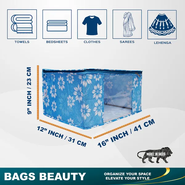 Premium_Blue_Floral_Clothes_Storage_Bag_With_Clear_Window_&_Zipper_|_Foldable_Wardrobe_Organizer_For_Saree,_Blanket_&_Bedding_(Pack_Of_12)