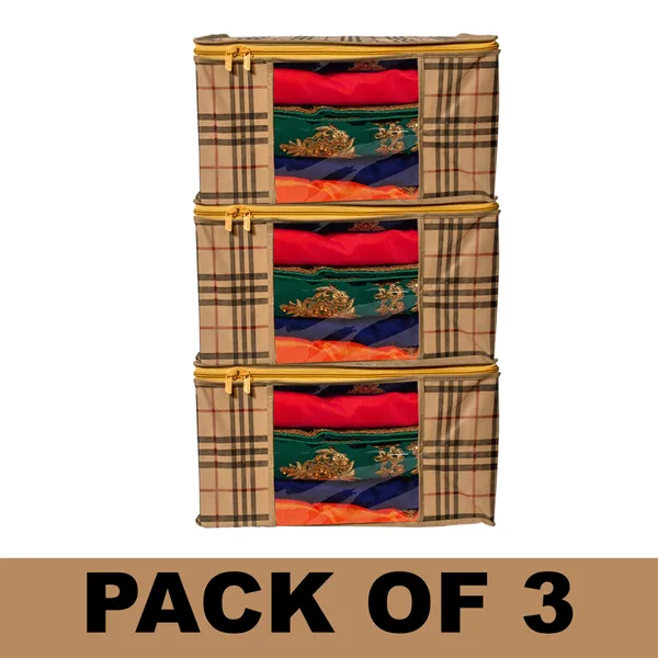 Large_Foldable_Clothes_Storage_Bag_With_Zipper_&_Transparent_Window_|_Checkered_Wardrobe_Organizer_For_Blanket,_Quilt_&_Garment_Storage_|_Saree_Cover_Storage_Box_For_Clothes_With_Premium_Quality_Non_Woven_Combo_Offer_Saree_Organizer_For_Wardrobe/Organizers_For_Clothes/Saree_Cover_(Pack_Of_3)