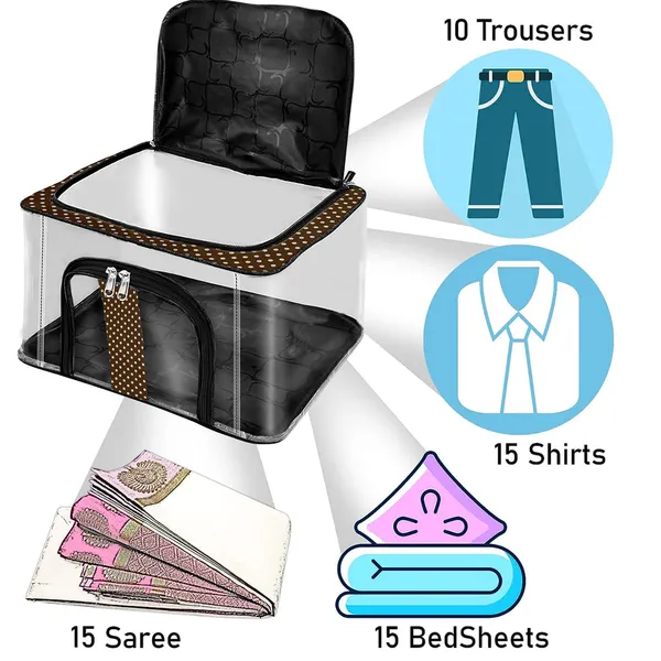Multipurpose_Transparent_Clothes_Storage_Bag_With_Front_&_Top_Zipper_|_Wardrobe_Organizer_For_Saree,_Garments_&_Bedsheets_|_Foldable_Storage_Box_(Brown)