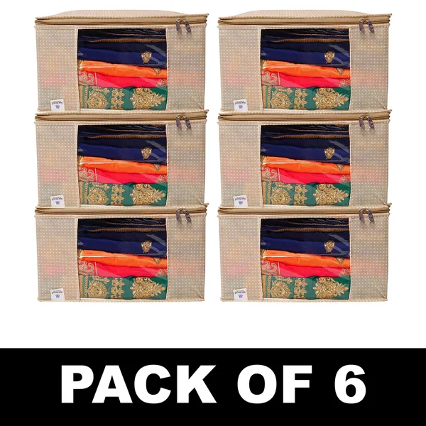 Saree_Cover_Storage_Box_For_Clothes_With_Premium_Quality_Non_Woven_Combo_Offer_Saree_Organizer_For_Premium_Polka_Dot_Clothes_Storage_Bag_With_Clear_Window_&_Zipper_|_Foldable_Wardrobe_Organizer_For_Saree,_Blanket_&_Bedding_|_Foldable_Saree_Clothes_Storage_Bag_Wardrobe_(Pack_Of_6)