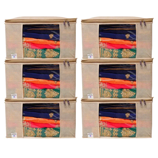 Saree_Cover_Storage_Box_For_Clothes_With_Premium_Quality_Non_Woven_Combo_Offer_Saree_Organizer_For_Premium_Polka_Dot_Clothes_Storage_Bag_With_Clear_Window_&_Zipper_|_Foldable_Wardrobe_Organizer_For_Saree,_Blanket_&_Bedding_|_Foldable_Saree_Clothes_Storage_Bag_Wardrobe_(Pack_Of_6)