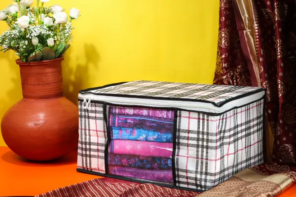 Premium_Check_Print_Clothes_Storage_Bag_With_Clear_Window_&_Zipper_|_Foldable_Wardrobe_Organizer_For_Blanket,_Saree_&_Bedding_|_Saree_Cover_Storage_Box_For_Clothes_With_Premium_Quality_Non_Woven_Combo_Offer_Saree_Organizer_For_Wardrobe/Organizers_For_Clothes/Saree_Cover_|_Foldable_Saree_Clothes_Storage_Bag_Wardrobe_(Pack_Of_3)