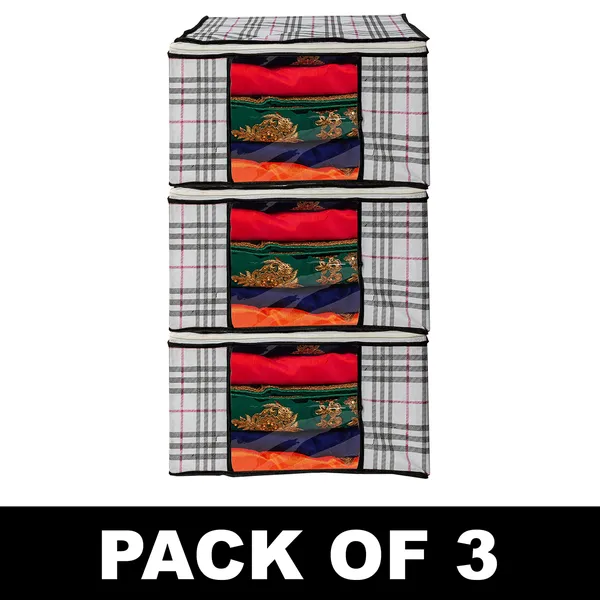 Premium_Check_Print_Clothes_Storage_Bag_With_Clear_Window_&_Zipper_|_Foldable_Wardrobe_Organizer_For_Blanket,_Saree_&_Bedding_|_Saree_Cover_Storage_Box_For_Clothes_With_Premium_Quality_Non_Woven_Combo_Offer_Saree_Organizer_For_Wardrobe/Organizers_For_Clothes/Saree_Cover_|_Foldable_Saree_Clothes_Storage_Bag_Wardrobe_(Pack_Of_3)