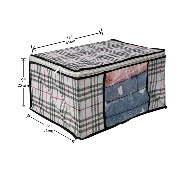 Premium_Check_Print_Clothes_Storage_Bag_With_Clear_Window_&_Zipper_|_Foldable_Wardrobe_Organizer_For_Blanket,_Saree_&_Bedding_|_Saree_Cover_Storage_Box_For_Clothes_With_Premium_Quality_Non_Woven_Combo_Offer_Saree_Organizer_For_Wardrobe/Organizers_For_Clothes/Saree_Cover_|_Foldable_Saree_Clothes_Storage_Bag_Wardrobe_(Pack_Of_3)