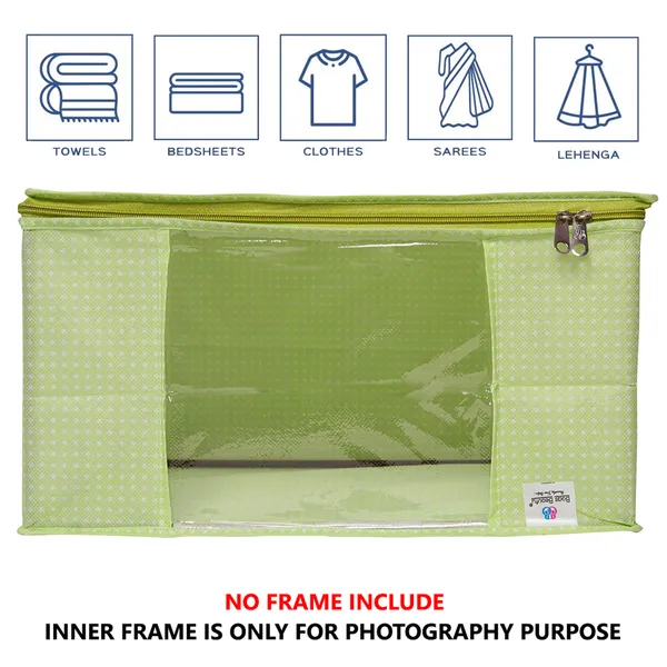 Green_Polka_Dot_Foldable_Storage_Bag_With_Zipper_Window_|_Large_Clothes_&_Blanket_Organizer_For_Wardrobe_Saree_Cover_Storage_Box_For_Clothes_With_Premium_Quality_Non_Woven_Combo_Offer_Saree_Organizer_For_Wardrobe/Organizers_For_Clothes/Saree_Cover_|_|_Saree_Bags_Saree_Covers_For_Storage,_Wardrobe_Organiser_|_Foldable_Saree_Clothes_Storage_Bag_Wardrobe_(Pack_Of_12)