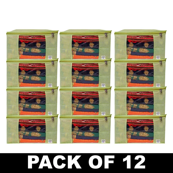 Green_Polka_Dot_Foldable_Storage_Bag_With_Zipper_Window_|_Large_Clothes_&_Blanket_Organizer_For_Wardrobe_Saree_Cover_Storage_Box_For_Clothes_With_Premium_Quality_Non_Woven_Combo_Offer_Saree_Organizer_For_Wardrobe/Organizers_For_Clothes/Saree_Cover_|_|_Saree_Bags_Saree_Covers_For_Storage,_Wardrobe_Organiser_|_Foldable_Saree_Clothes_Storage_Bag_Wardrobe_(Pack_Of_12)