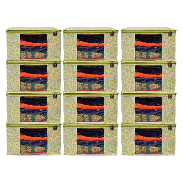 Premium_Paisley_Clothes_Storage_Bag_With_Clear_Window_&_Zipper_|_Foldable_Wardrobe_Organizer_For_Saree,_Blanket_&_Bedding_(Pack_Of_12)