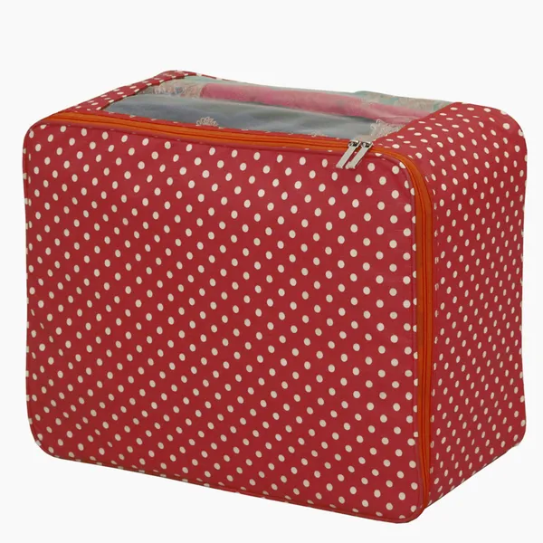 Multi_Saree_Garment_Packing_Cover_With_Transparent_Window_|_Laminated_Canvas_Printed_Fabric_Storage_Organizer_|_Heavy_Zip_Storage_Bag_(Maroon_Dots)