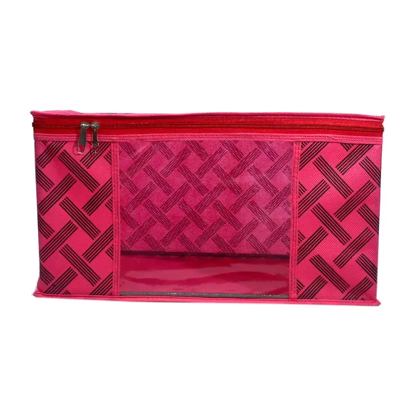 Saree_Cover_Storage_Box_For_Clothes_With_Premium_Quality_Non_Woven_Combo_Offer_Saree_Organizer_For_Large_Foldable_Clothes_Storage_Bag_With_Zipper_&_Transparent_Window_|_Red_Geometric_Print_Wardrobe_Organizer_For_Saree,_Blanket_&_Quilt_Storage_(Pack_Of_3)