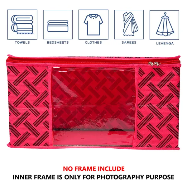 Saree_Cover_Storage_Box_For_Clothes_With_Premium_Quality_Non_Woven_Combo_Offer_Saree_Organizer_For_Large_Foldable_Clothes_Storage_Bag_With_Zipper_&_Transparent_Window_|_Red_Geometric_Print_Wardrobe_Organizer_For_Saree,_Blanket_&_Quilt_Storage_(Pack_Of_3)