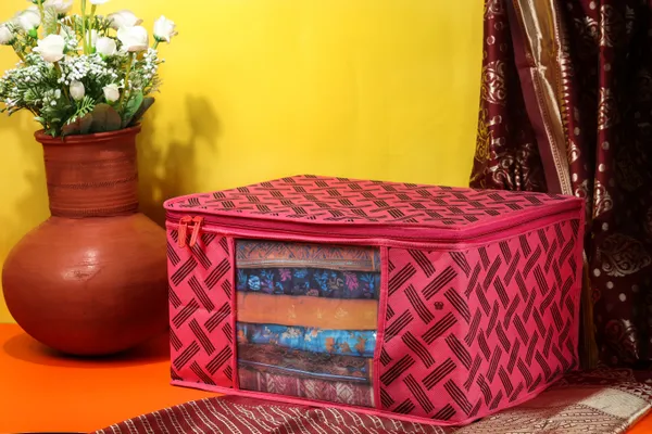 Saree_Cover_Storage_Box_For_Clothes_With_Premium_Quality_Non_Woven_Combo_Offer_Saree_Organizer_For_Large_Foldable_Clothes_Storage_Bag_With_Zipper_&_Transparent_Window_|_Red_Geometric_Print_Wardrobe_Organizer_For_Saree,_Blanket_&_Quilt_Storage_(Pack_Of_3)